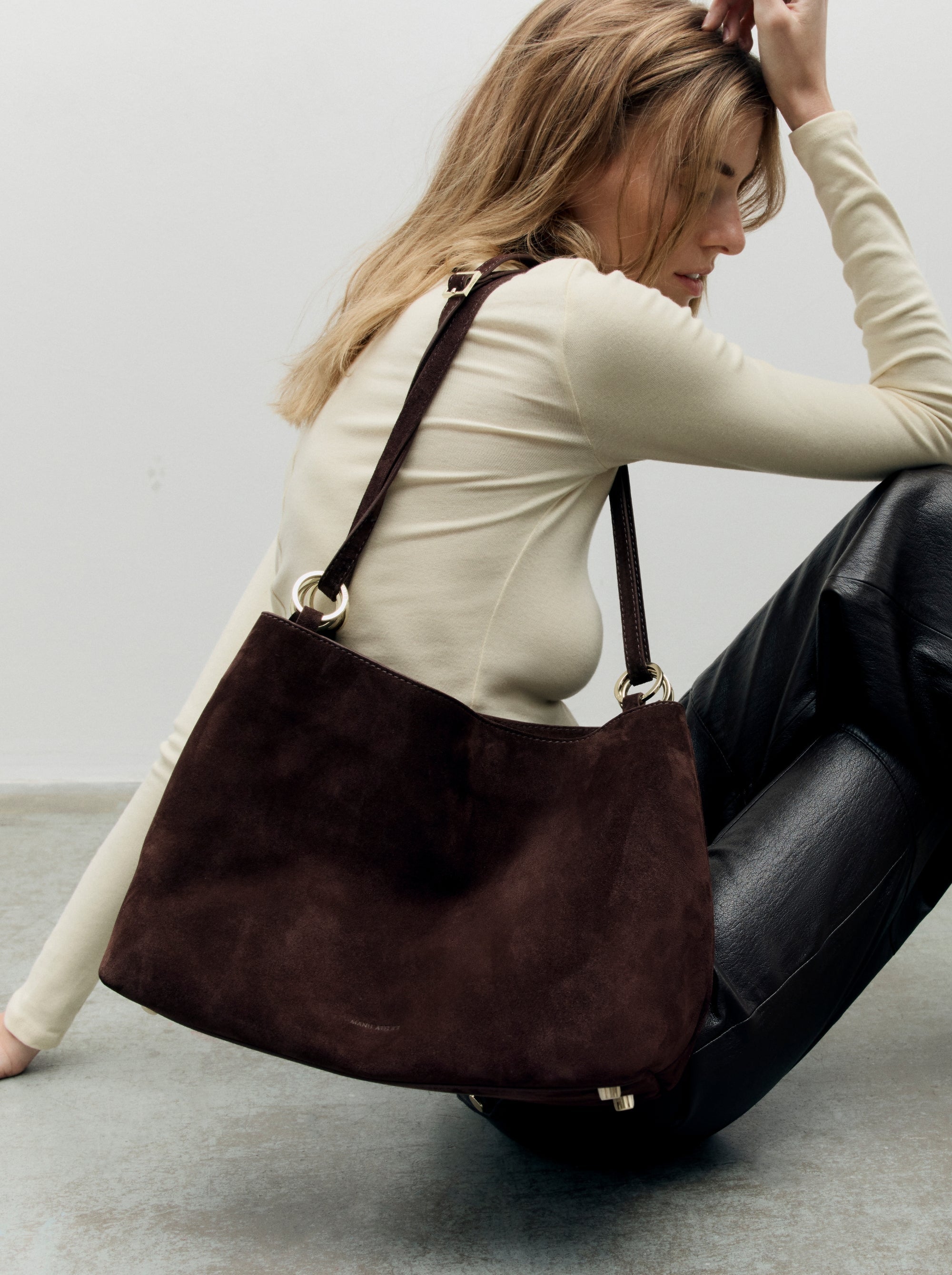 Eterno Deep Brown Suede on Model 2
