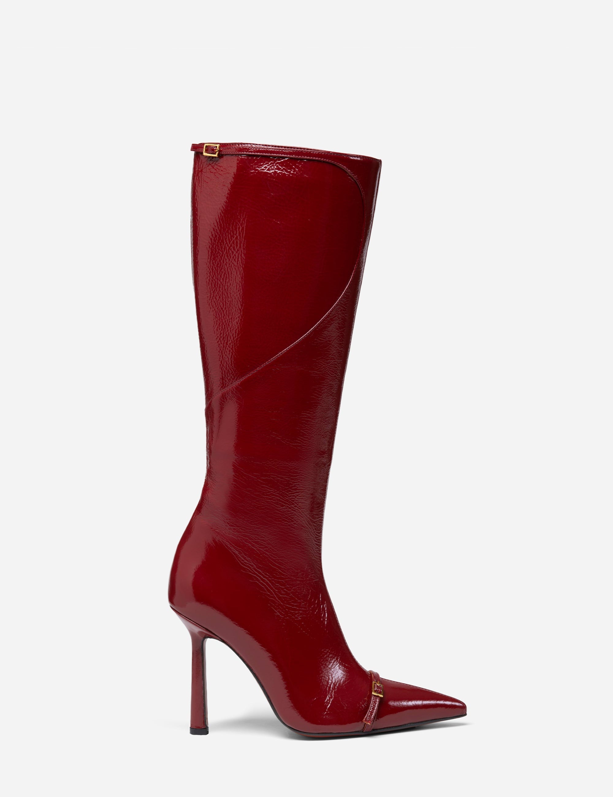 Knee High Pointy Toe Boots Red High Gloss