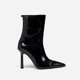 Pointy Toe Ankle Boots Black High Gloss