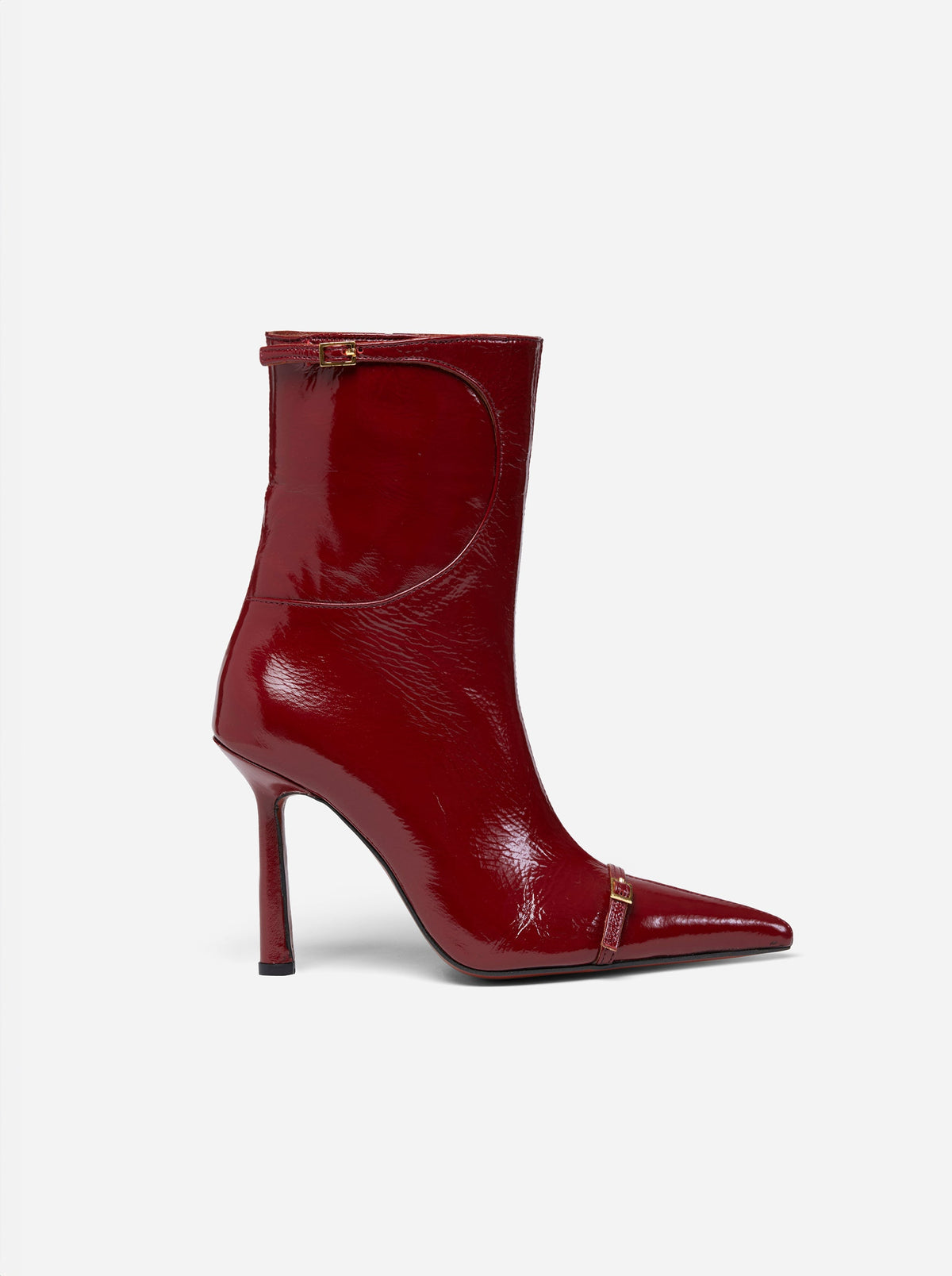Manu Atelier Pointy Toe Ankle Boots - Rusty Red High Gloss