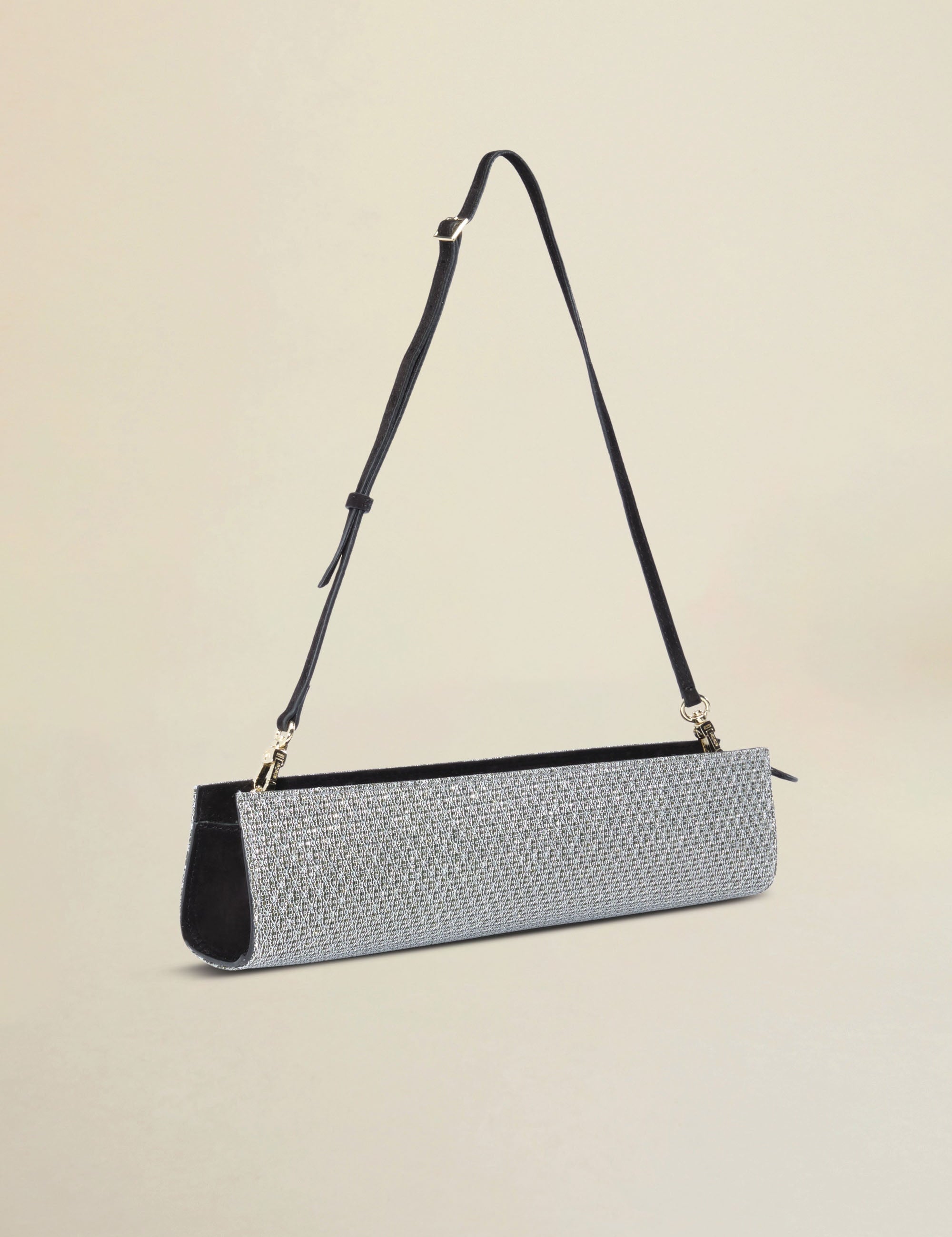 Pencil Box Silver Mesh & Black Suede Side