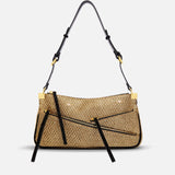Three Zipped Baguette Gold Mesh & Black Suede