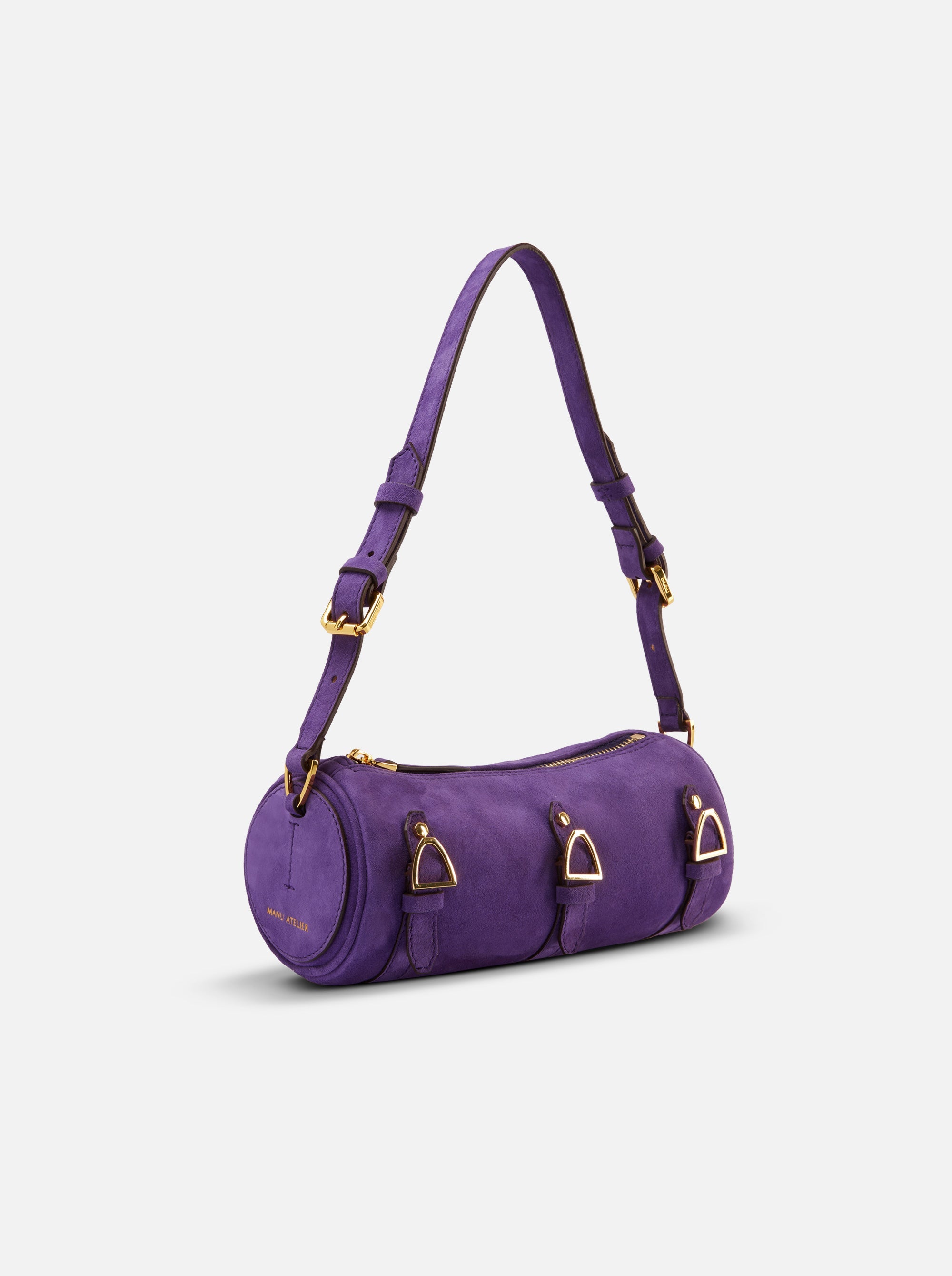 Multi Belted Mini Cylinder Purple Suede Side