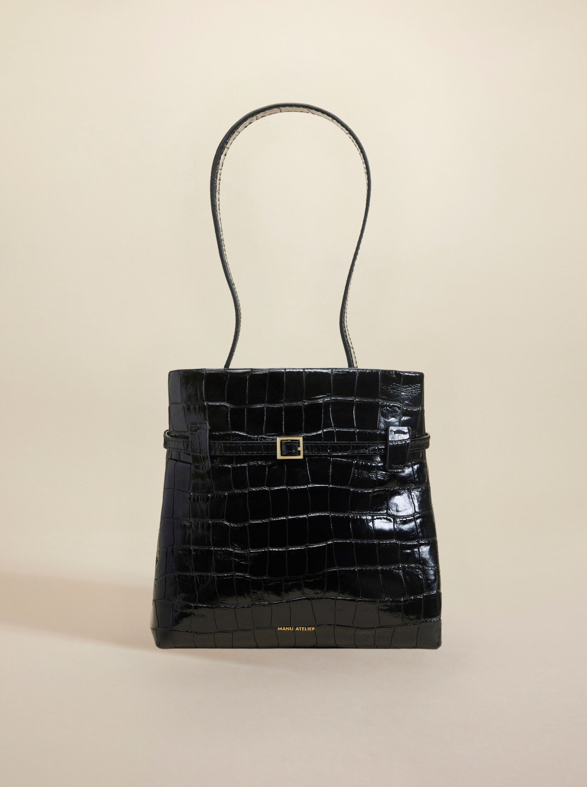 Black croc embossed tote bag sale