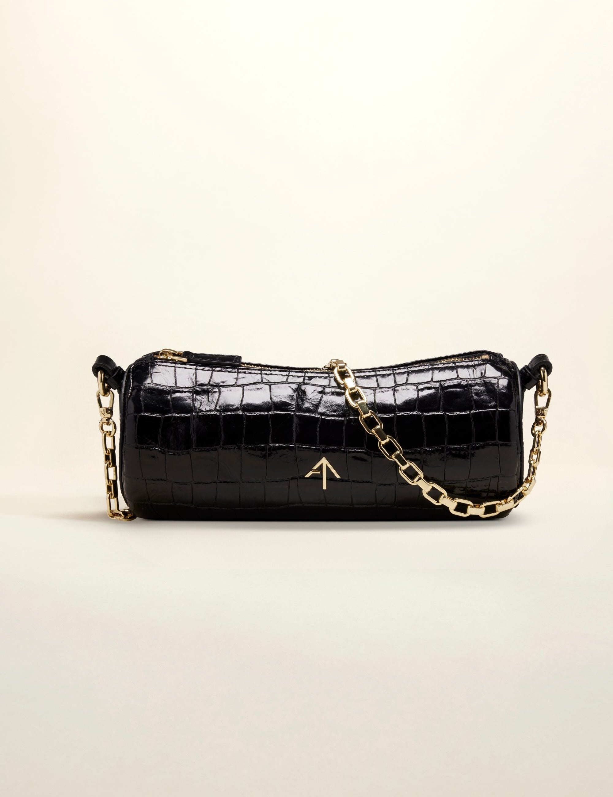 Cylinder Croc Embossed Calf Leather Black 