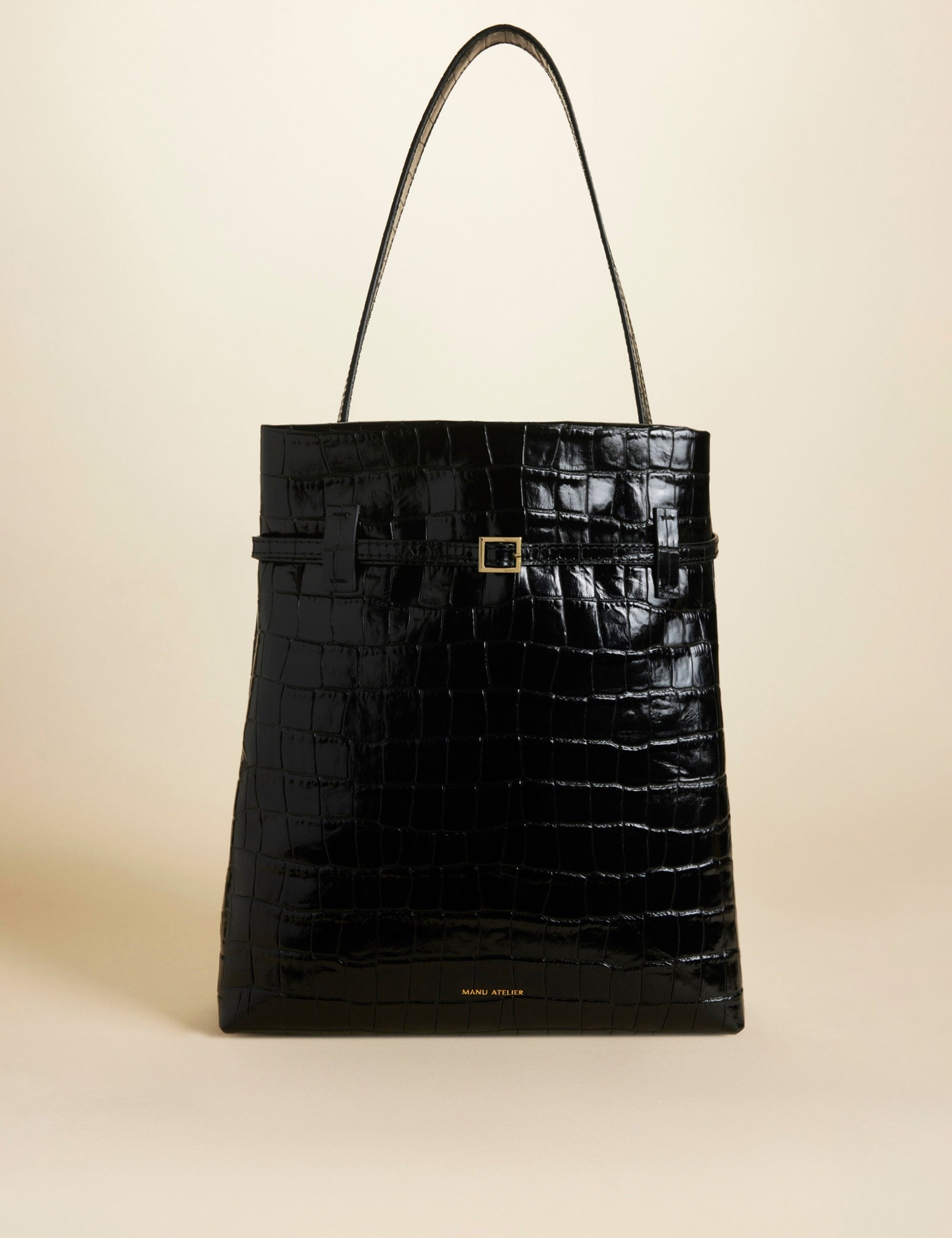 Tote Du Jour Croc Embossed Calf Leather Black 