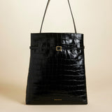 Tote Du Jour Croc Embossed Calf Leather Black 