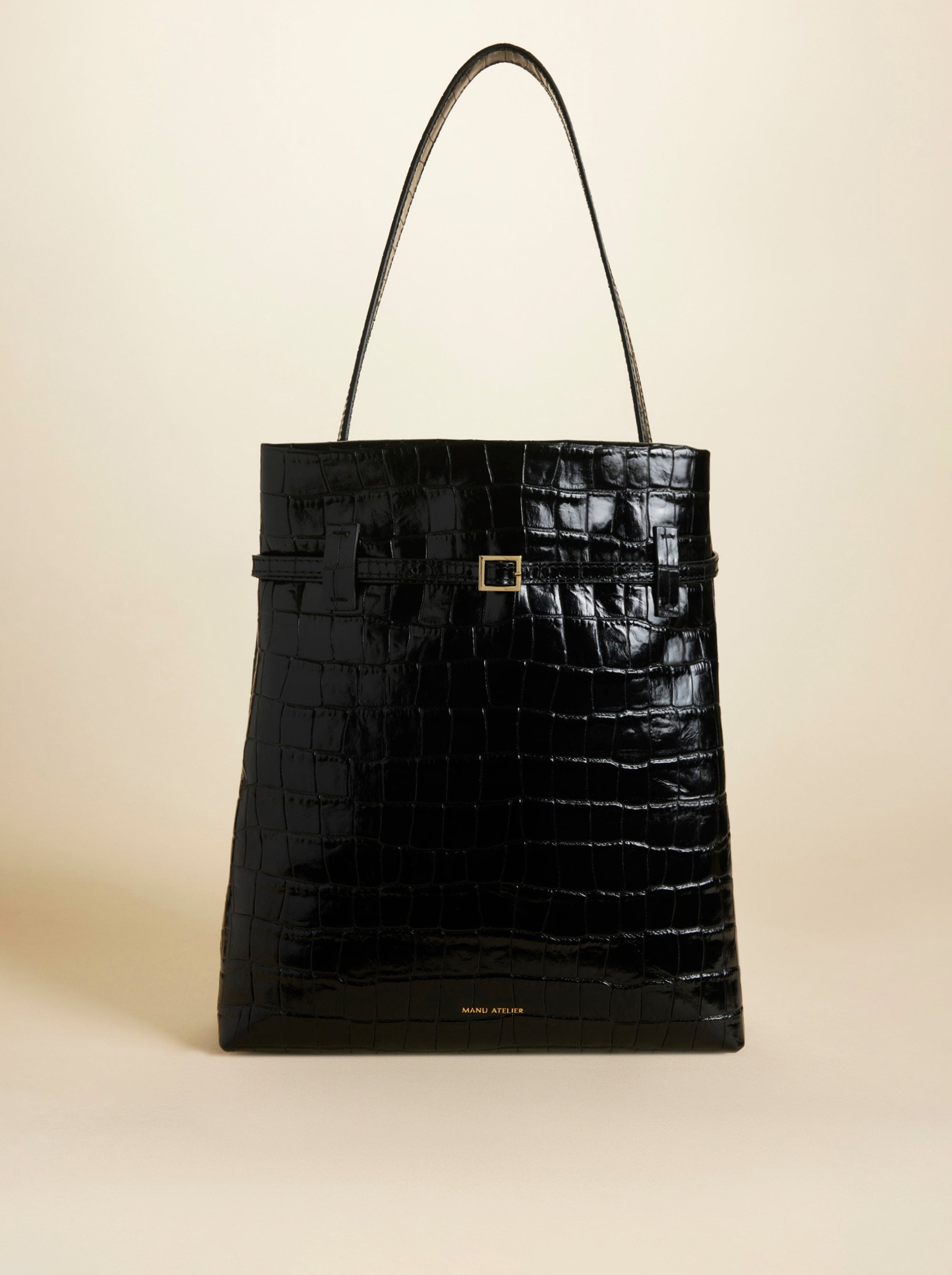 Tote Du Jour Croc Embossed Calf Leather Black 