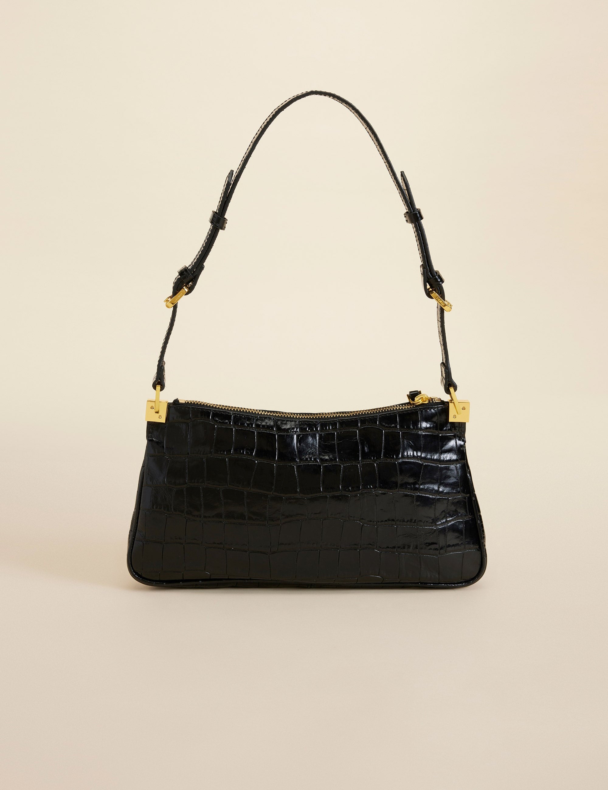 Three Zipped Baguette Black Croc