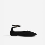 Manu Ballet Flats With Cross Over Ankle Strap Black Suede