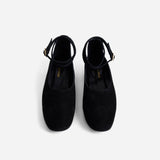 Manu Ballet Flats With Cross Over Ankle Strap Black Suede