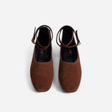 Manu Ballet Flats With Cross Over Ankle Strap Chocolate Suede