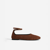 Manu Ballet Flats With Cross Over Ankle Strap Chocolate Suede