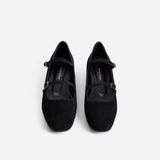Manu Ballet Flats With Double Belt Black Suede