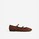 Manu Ballet Flats With Double Belt Chocolate Suede