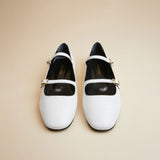 Manu Ballet Flats With Double Belt White