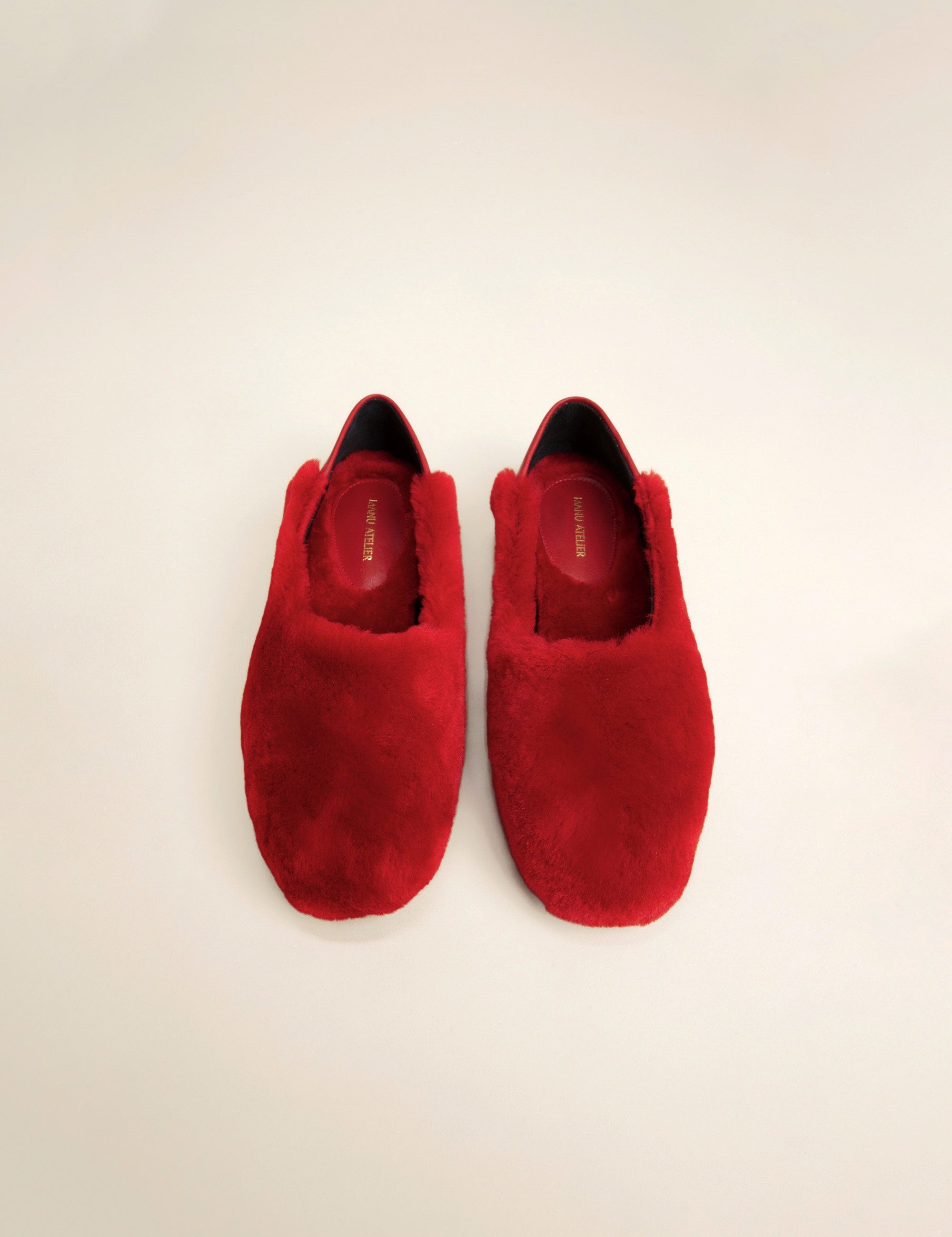 Manu Ballet Flats Red Shearling Front