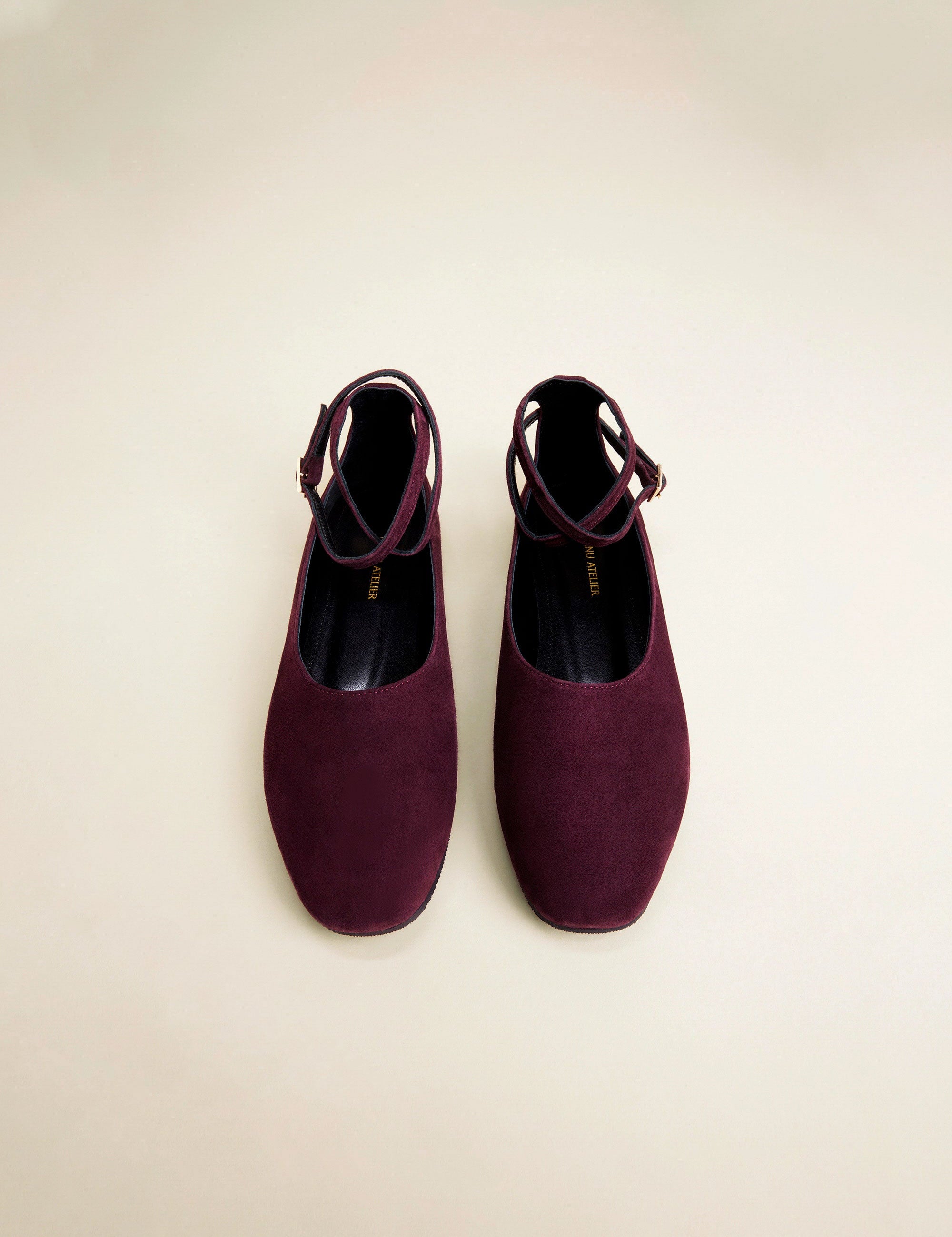 Manu Ballet Flats With Cross Over Ankle Strap Merlot Suede