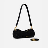 Mini Cylinder Perforated Black Suede