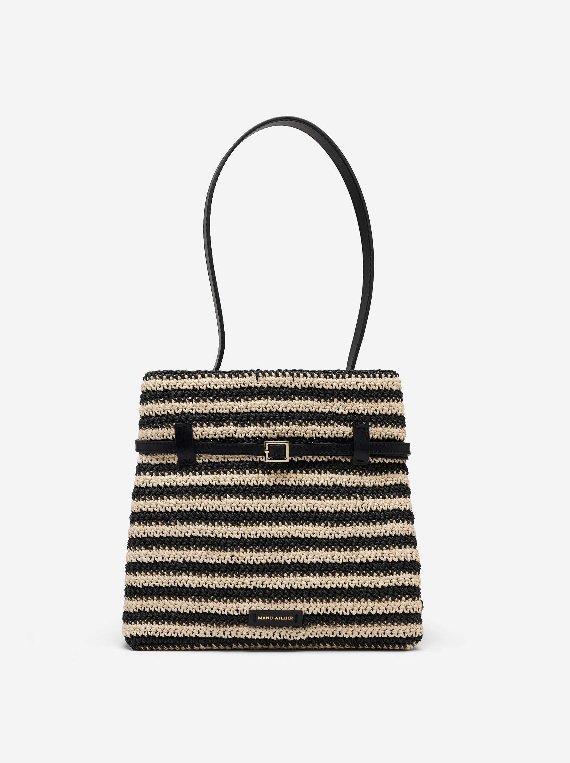 MINI TOTE DU JOUR ECRU & BLACK CROCHET 