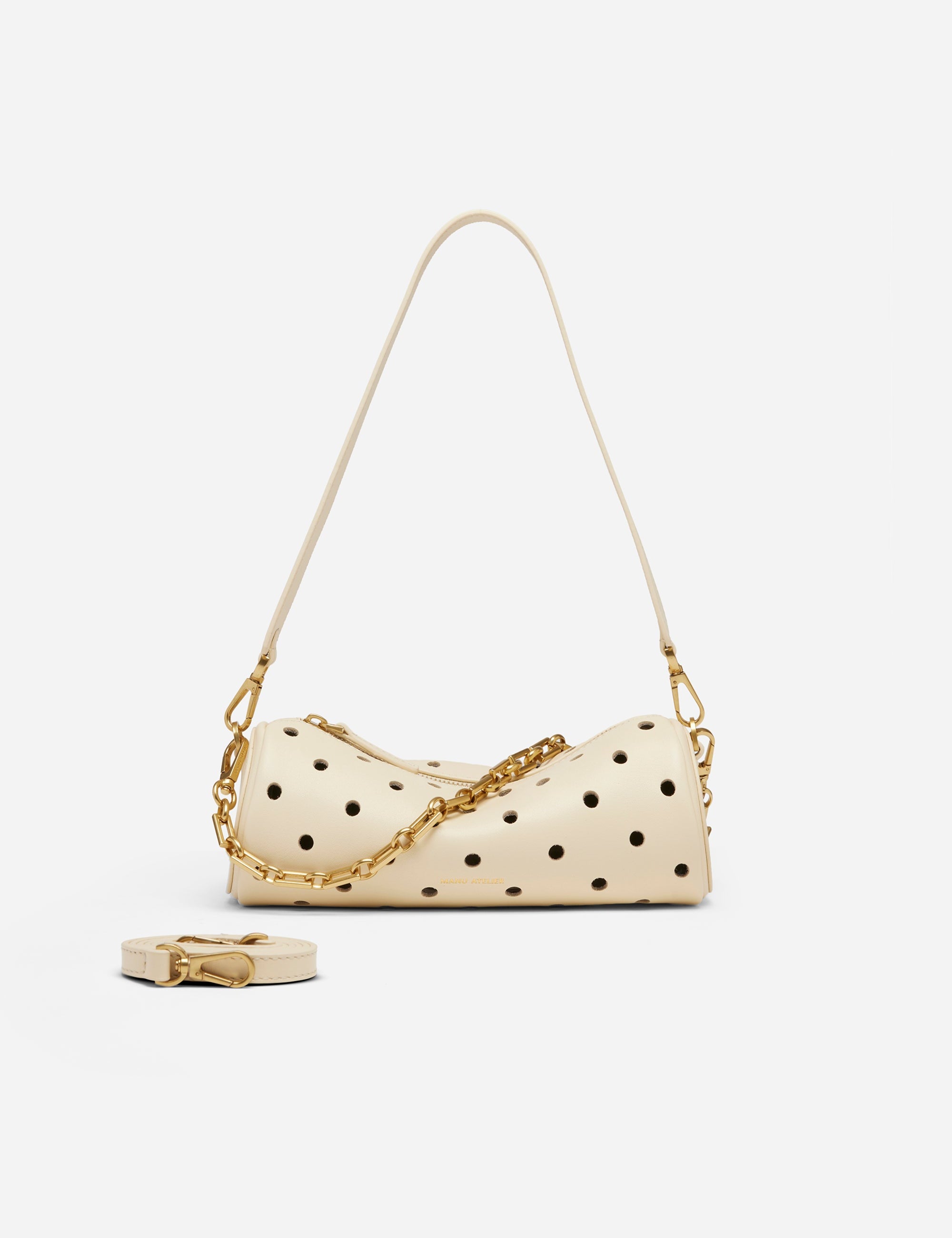 MINI CYLINDER PERFORATED SOFT CALF LEATHER VANILLA 