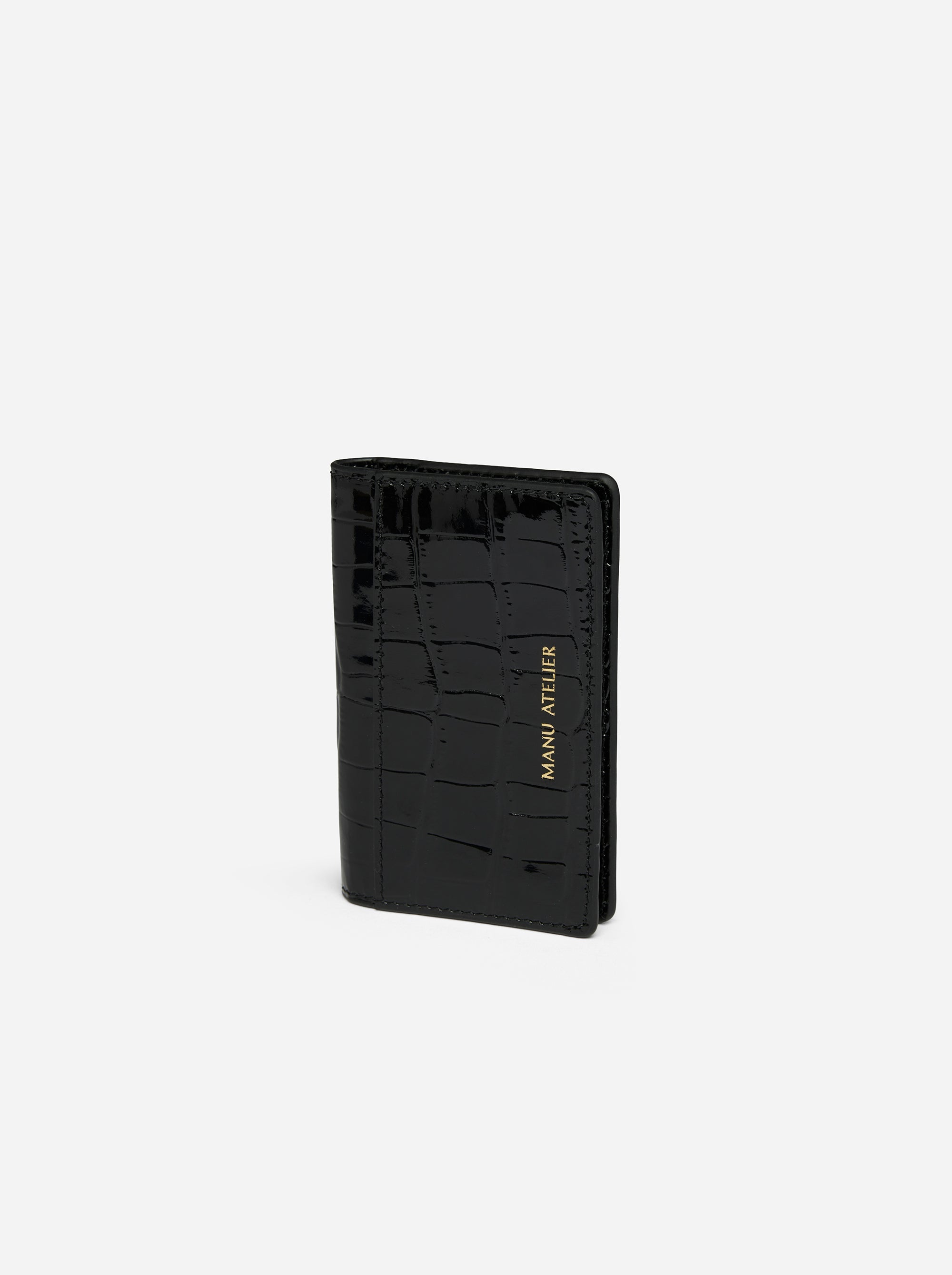 Manu Cardholder Black Croc Embossed Side