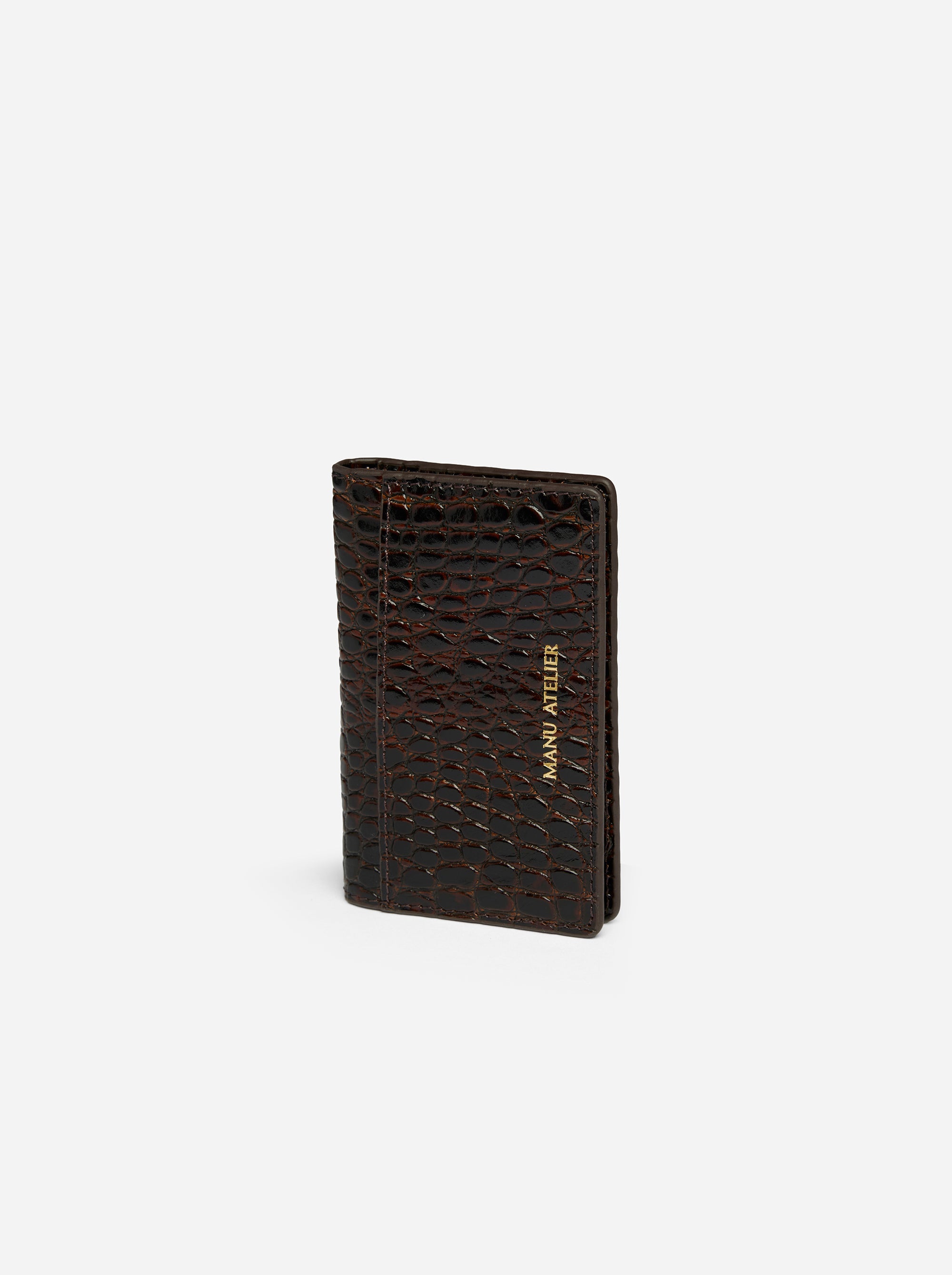 Manu Cardholder Deep Brown Croc Embossed Side