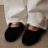 Manu Ballet Flats With Cross Over Ankle Strap Black Suede with a model 2