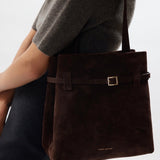 Mini Tote du Jour Deep Brown Suede on model