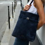Tote du Jour Dark Navy Suede On Model