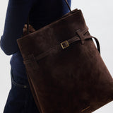 Tote du Jour Deep Brown Suede on Model