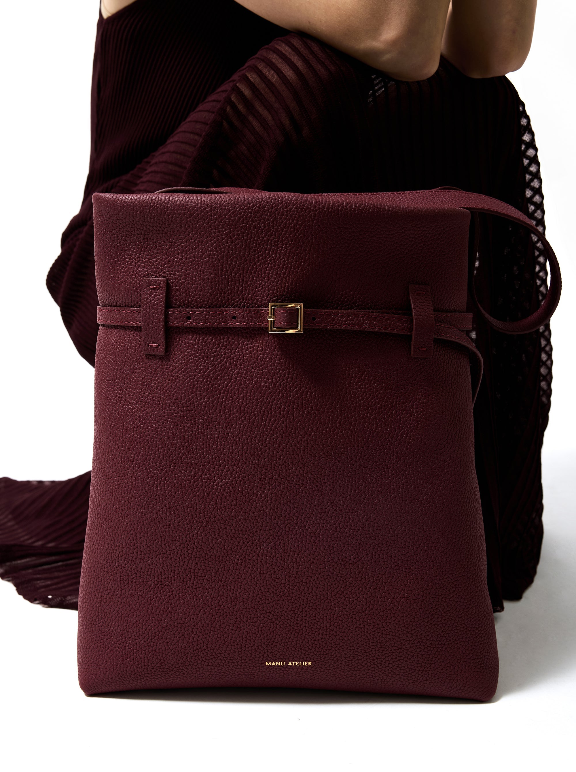Tote du Jour Burgundy On Model
